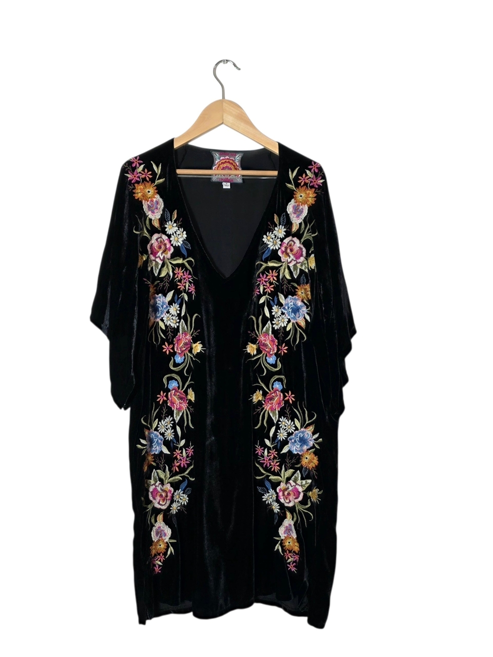Johnny Was Isla Floral Dress S Black Embroidered Silk Velvet Boho‎ Tunic Flowy